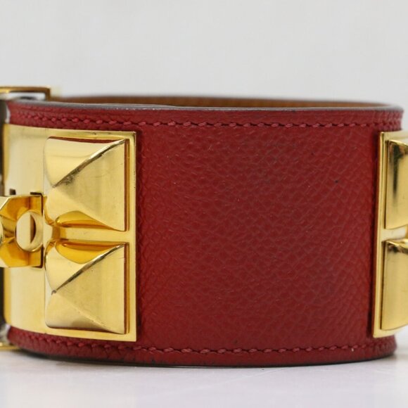 Hermès Ostrich Red Leather Collier De Chien Bracelet - Picture 4 of 8